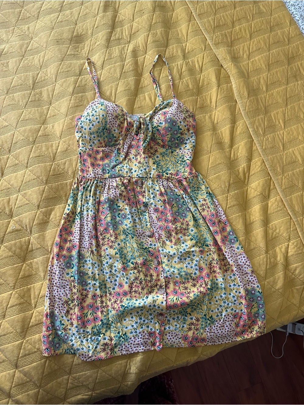Floral Spaghetti-Strap Sundress in Yellow & Pastel Floral